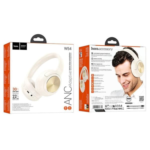 Hoco Over-Ear Hovedtelefoner Trådløs Bluetooth ANC W54 - Mælkehvid Vit