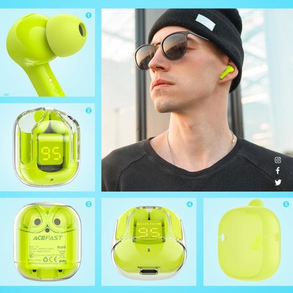 Acefast In-ear trådløse hovedtelefoner TWS Bluetooth - Grøn