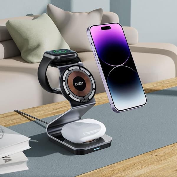 [3in1] Tech-Protect Trådløs oplader iPhone/Apple Watch/AirPods - Svart