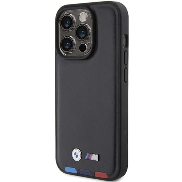 BMW iPhone 15 Pro Mobilskal Läder Stamp Tricolor - Svart Svart