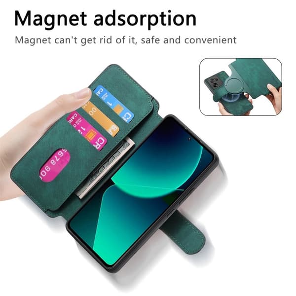 CASENEO Xiaomi 13T Plånboksfodral - Avtagbart Plånboksfodral Konstläder - Grön
