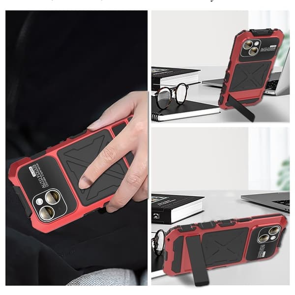 R-JUST Mobilskal till iPhone 15 Plus Shockproof Silikon + Metall Röd