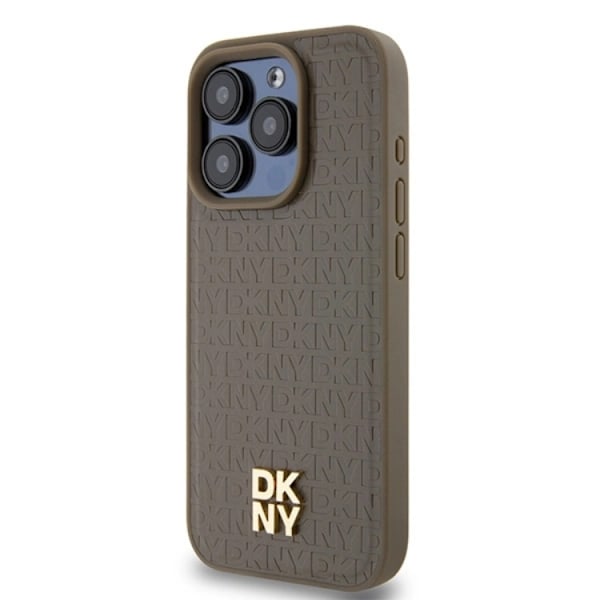 DKNY iPhone 14 Pro Max Mobilskal Magsafe Läder Pattern Metal Logo