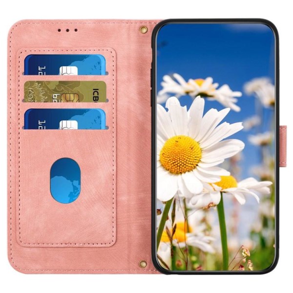 iPhone 15 Pro Max Wallet Case Blomstermønster - Pink