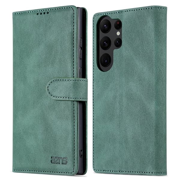 AZNS Samsung Galaxy S23 Ultra Plånboksfodral Konstläder - Grön