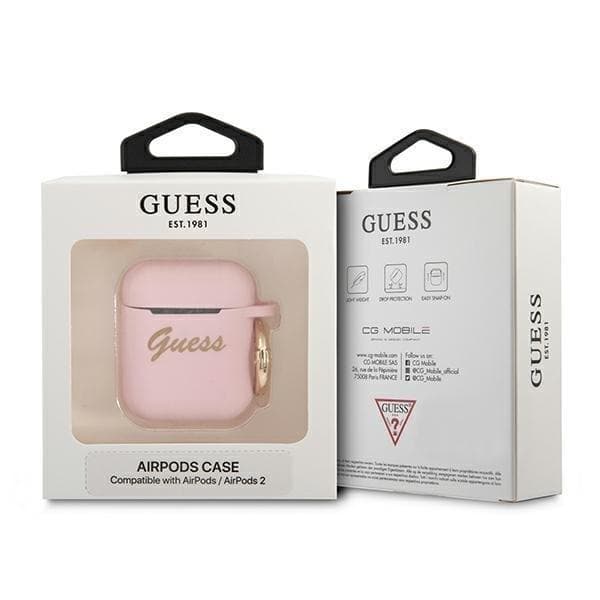 Guess Silicone Vintage Script Skal AirPods - Rosa Pink