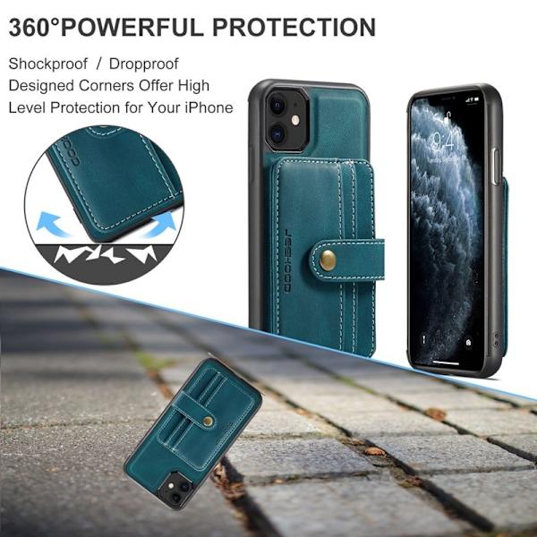 JEEHOOD Mobilskal till iPhone 11 Shockproof Wallet RFID-Skydd Blå