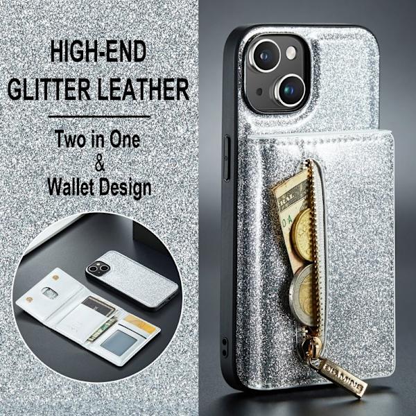 DG.MING M3 Series iPhone 15 Plus Konstläder Plånboksfodral Kickstand Silver