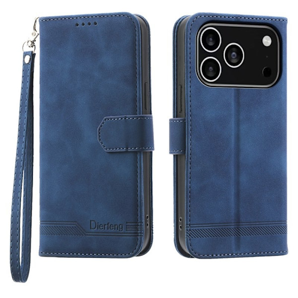 DIERFENG DF-03 iPhone 17 Pro Plånboksfodral Konstläder - Blå