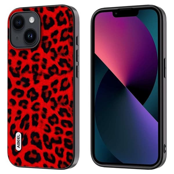 ABEEL Mobilskal till iPhone 13 Leopard Textur PU Läder + TPU Röd