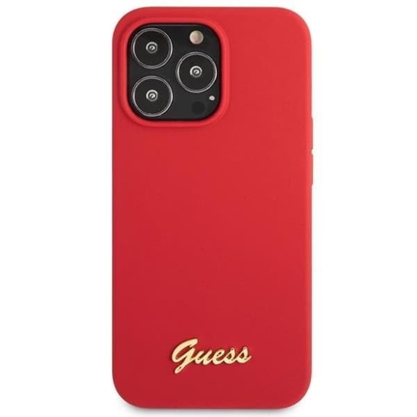 Guess Mobilskal till iPhone 13 Pro Max Silicone Script Gold Logo - Röd Röd