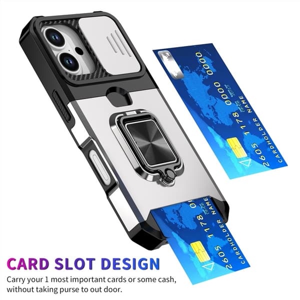 Mobilskal till iPhone 17 Slide Lens Lid med Kortfack - Silver Silver