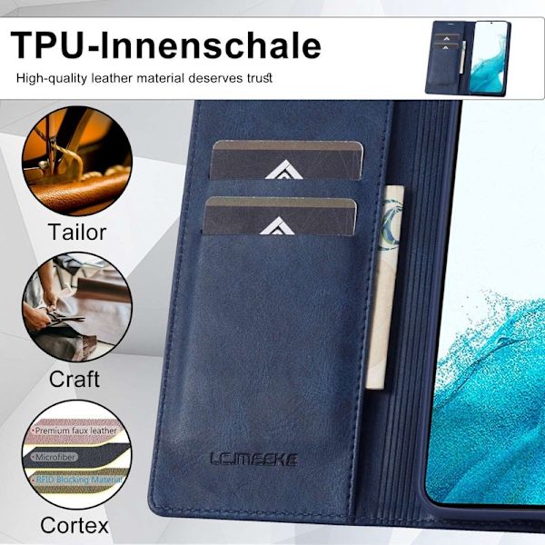 LC.IMEEKE för Samsung Galaxy S22+ Plånboksfodral Konstläder - Blå