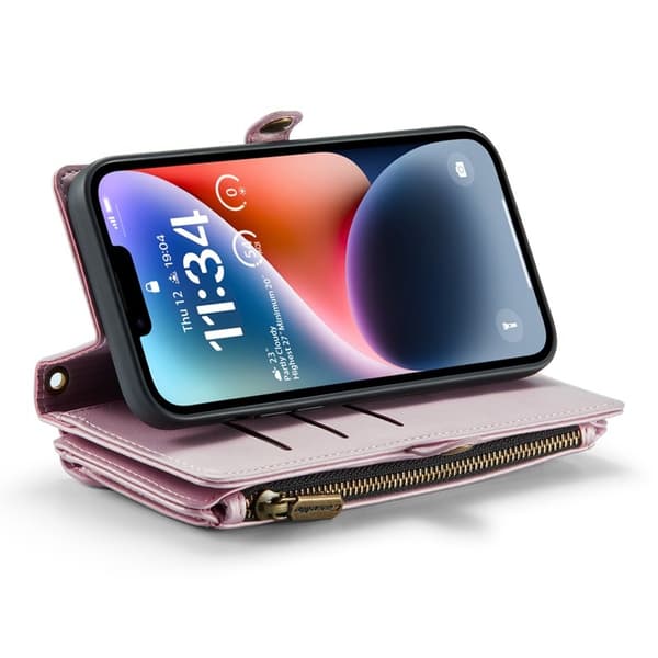 CASEME Plånboksfodral Konstläder för iPhone 14 Plus med kortfack - Rosa