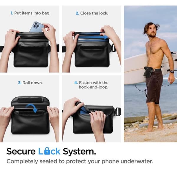 Spigen Universal Vandtæt Mobilpose og Bæltetaske A621 - Sort Svart