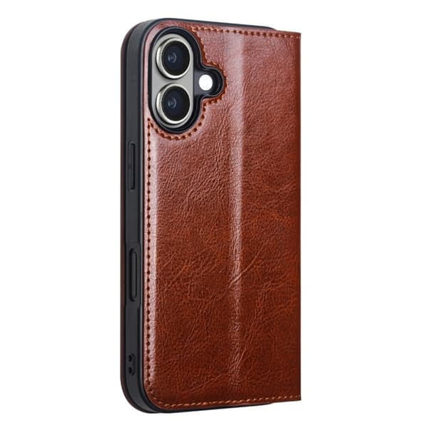 QIALINO iPhone 16 Plus Plånboksfodral Äkta Läder Korthållare Brun