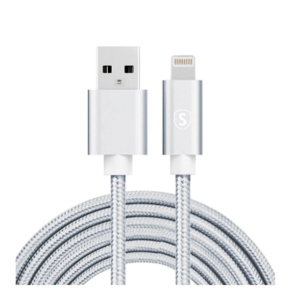 SiGN USB-A till Lightning kabel 2.1A 2m Nylon - Silver Silver