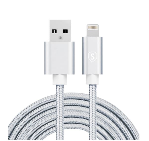 SiGN USB till Lightning -kaapeli, 2.1A, 2m, nailon - hopea Silver