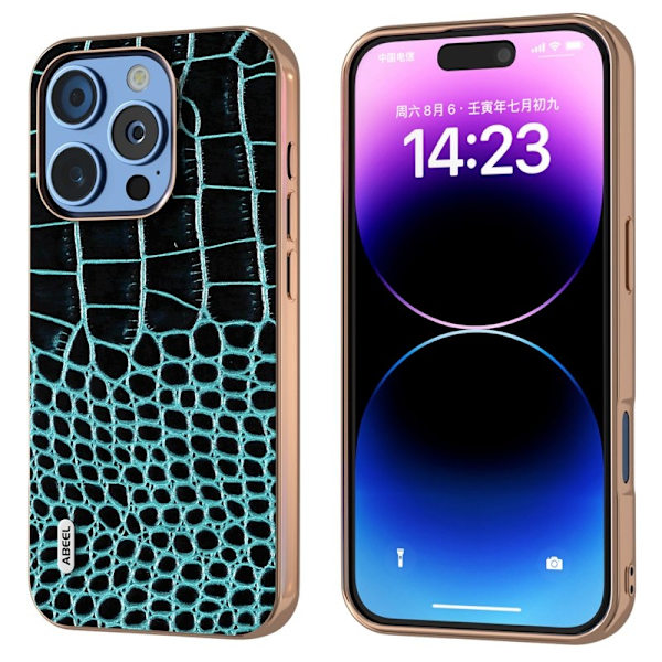 ABEEL Mobilskal till iPhone 16 Pro Max Electroplating Äkta Läder Grön