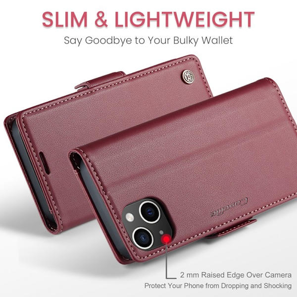 CASEME iPhone 15 Plånboksfodral Konstläder RFID-Skydd Röd