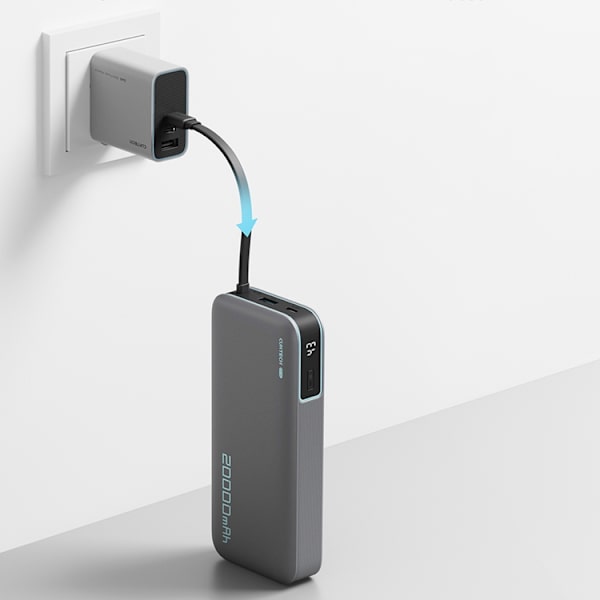 Cuktech Powerbank 20000mAh 55W USB-C USB-A med indbygget kabel - Grå Grå
