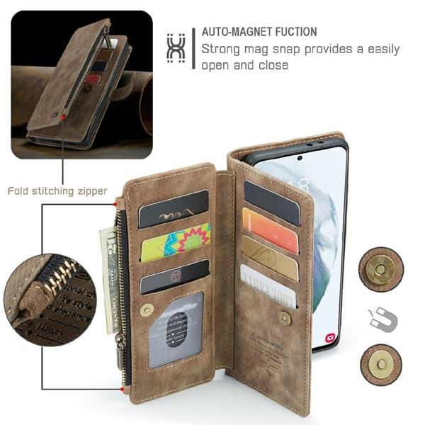 CASEME Konstläder Plånboksfodral för Samsung Galaxy S21 4G/5G - Brun