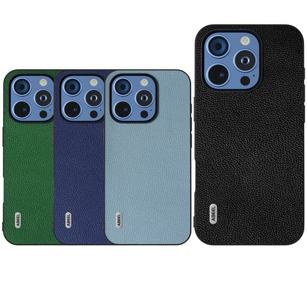 ABEEL Mobilskal till iPhone 16 Pro Max Litchi Textur Äkta Läder Svart