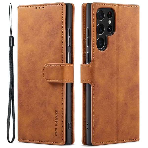 DG.MING Retro KonstLäder Plånboksfodral Samsung Galaxy S22 Ultra Brun