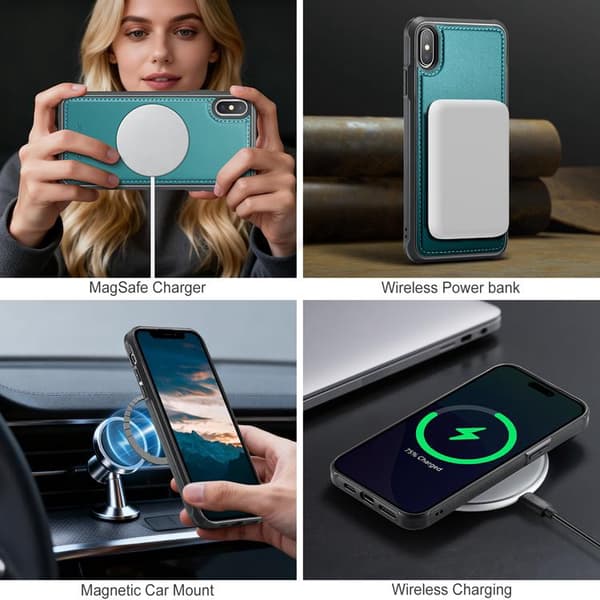 JEEHOOD iPhone X/XS Mobilskal KonstLäder MagSafe Stöd - Blå Blå