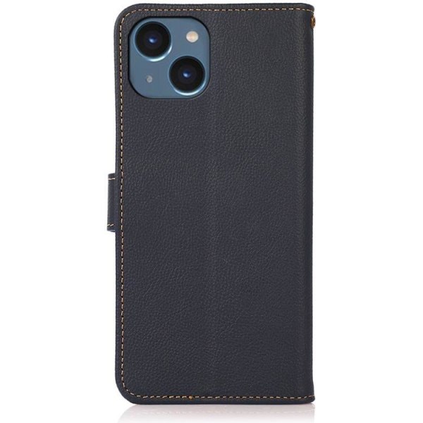 KHAZNEH iPhone 14 tegnebog etui RFID ægte læder - blå