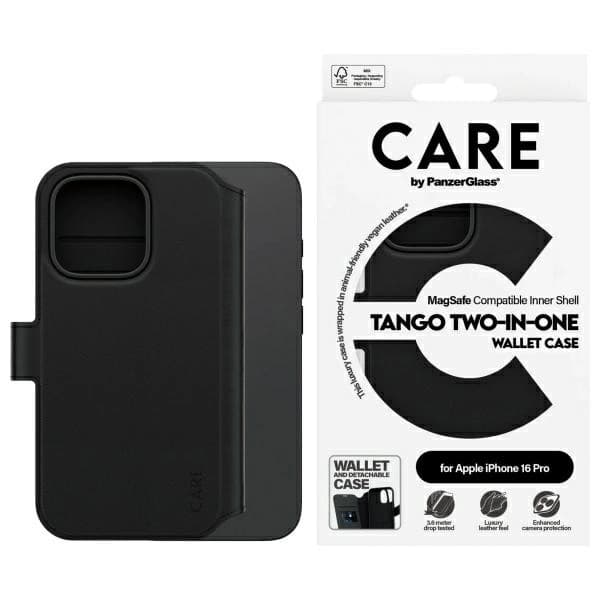 CARE By PanzerGlass iPhone 16 Pro Plånboksfodral MagSafe Tango 2in1 Svart
