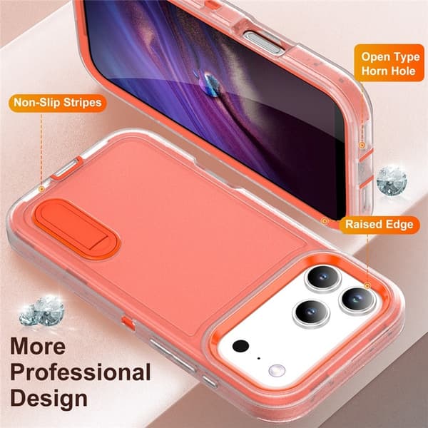 Mobilskal till iPhone 17 Pro Kickstand Silikon - Transparent/Orange Orange