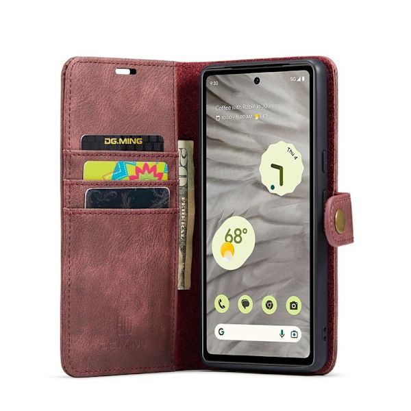 DG.MING Google Pixel 8a Plånboksfodral 2 i 1 Äkta läder Röd