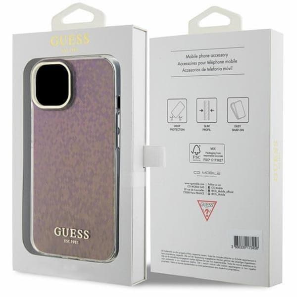Guess Mobilskal till iPhone 15 IML Faceted Mirror Disco Iridescent Rosa