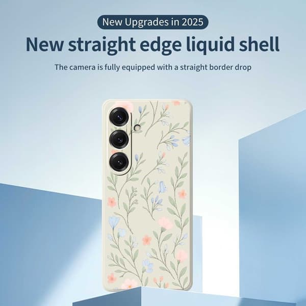 Mobilskal till Galaxy S25 Rosa Blue Flowers Straight Edge - Beige Beige
