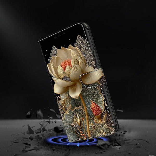 Plånboksfodral för Samsung Galaxy S26 Plus Fällbart Ställ - Guld Lotus