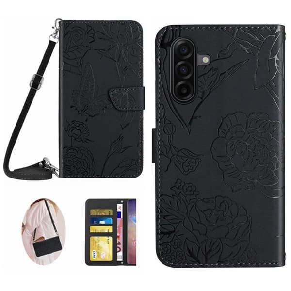 Samsung Galaxy S26 Pro Skal Med Blomtryck Konstläder - Svart