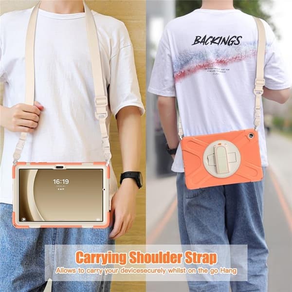 Mobilskal till Galaxy Tab A9 Plus Kickstand Handrem Med Axelrem Orange