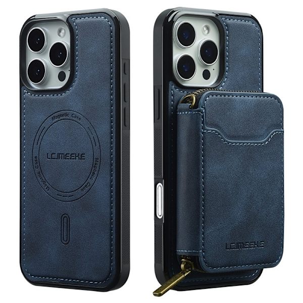 LC.IMEEKE L6 iPhone 16 Pro Plånboksfodral Konstläder - Blå
