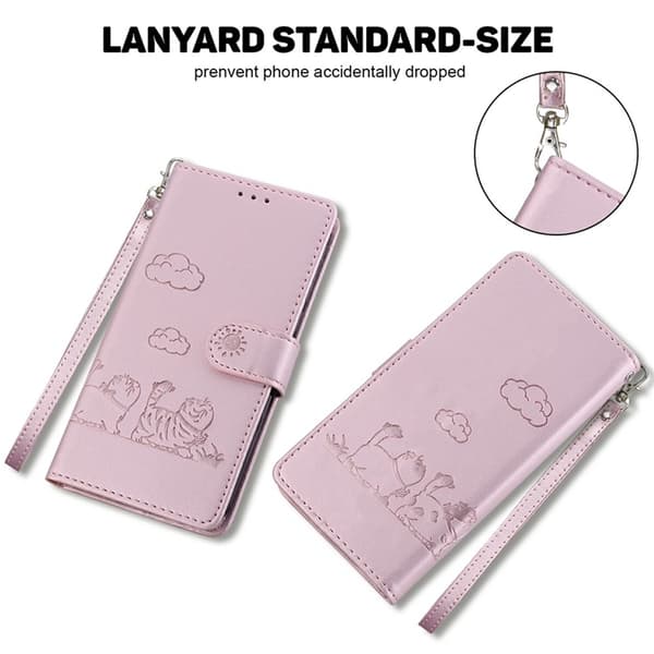 Sony Xperia 1 VII Konstläder Plånboksfodral RFID-Skydd Kattmotiv - Rosa Rosa