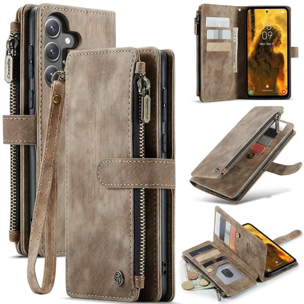 CASEME C30 Plånboksfodral för Samsung Galaxy S23 FE - Brun Konstläder
