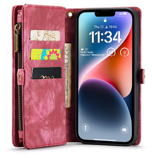 CASEME 008 iPhone 15 Pro Max Plånboksfodral Konstläder med Röd