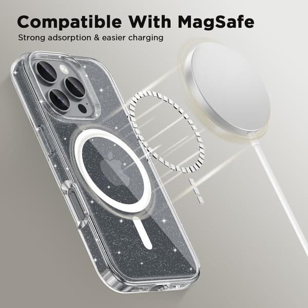 Tech-Protect telefontaske til iPhone 16 Pro Magsafe Flexair Hybrid - Glitter Transparent