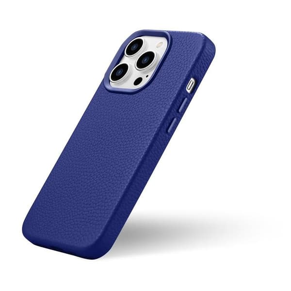iCarer iPhone 14 Pro Max Skal Magsafe Äkta Läder Litchi Premium - Mörkblå Blå
