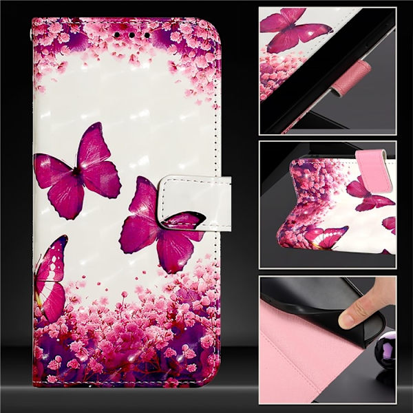 iPhone 16e Plånboksfodral Printing Pattern Med Rem Rosa