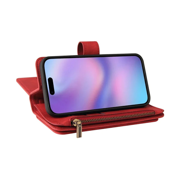 iPhone 17 Konstläder Plånboksfodral Zipper Rem Röd