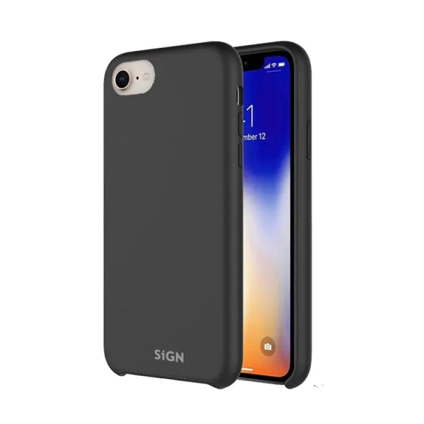 Sign iPhone 7/8/SE (2020/2022) Shell Liquid Silicone - musta