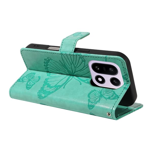 OnePlus 15 5G Konstläder Plånboksfodral Floral Butterfly Imprinted Grön
