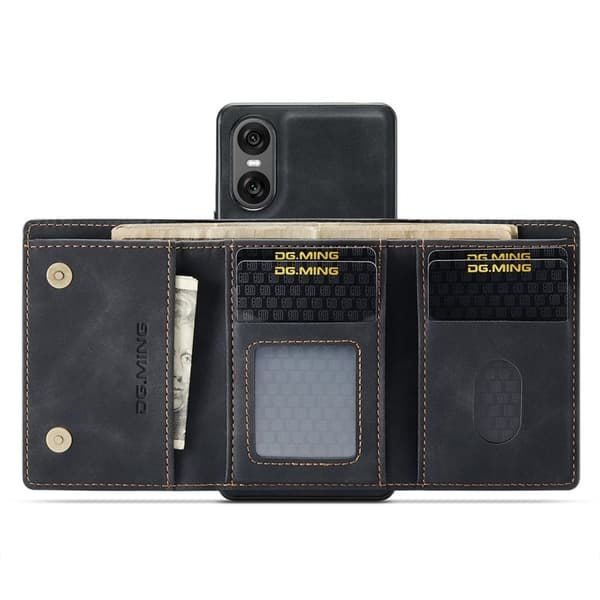 DG.MING Sony Xperia 10 VI Kickstand Konstläder Plånboksfodral Svart