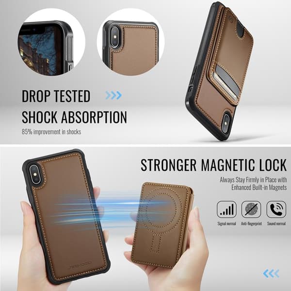 JEEHOOD iPhone X/XS Mobilskal KonstLäder MagSafe Stöd - Brun Brun